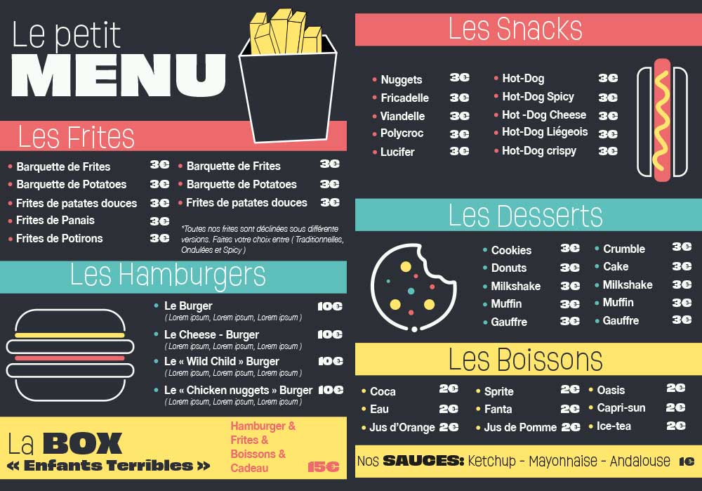 menu friterie